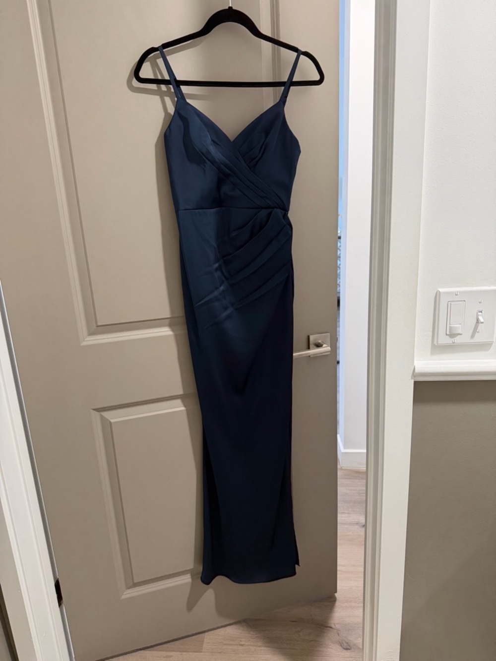 Azazie Deep Navy Twist-Detail Spaghetti Strap Maxi Dress